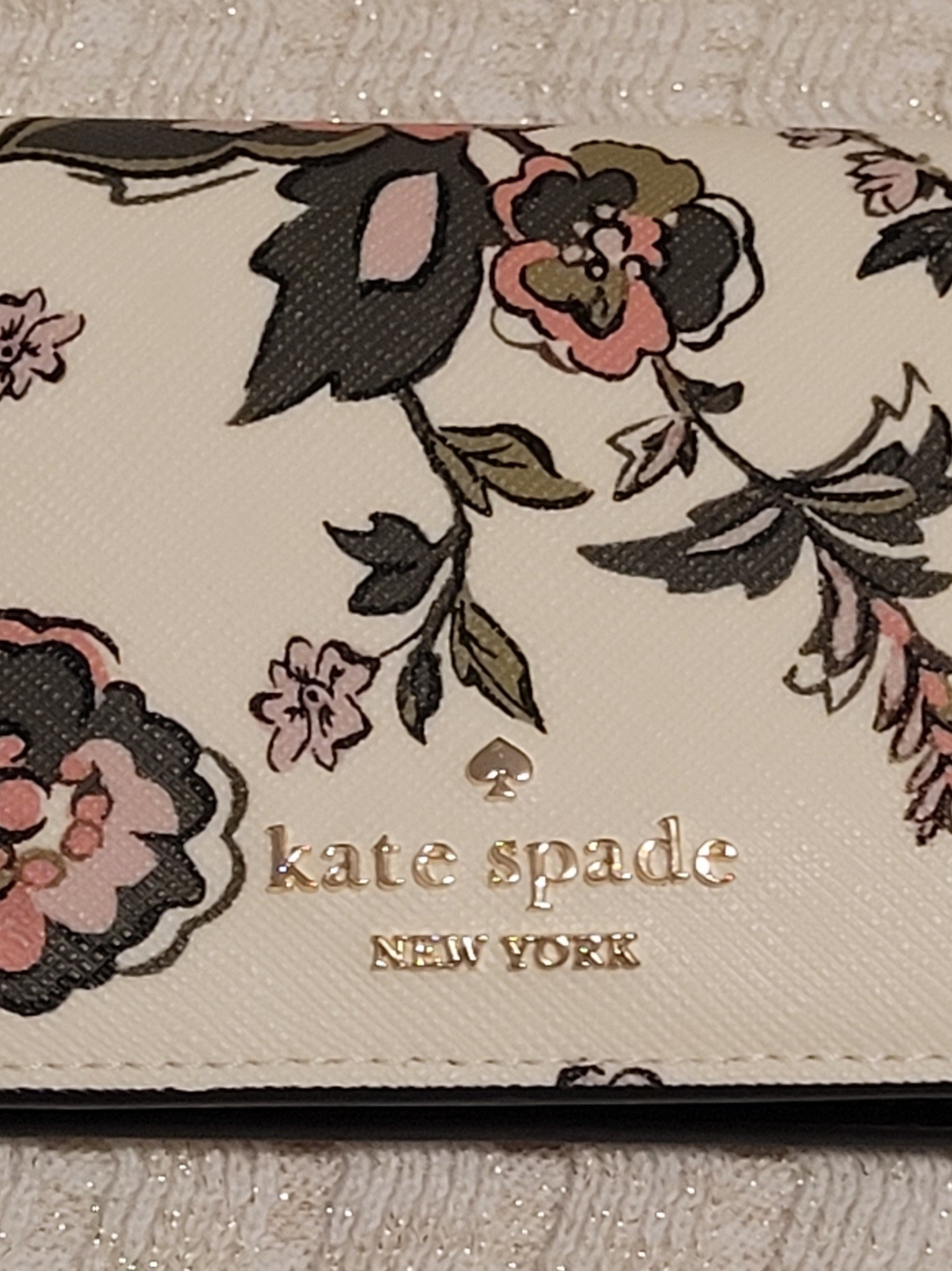 kate spade Cream Floral Wallet with Pink and Olive Accents